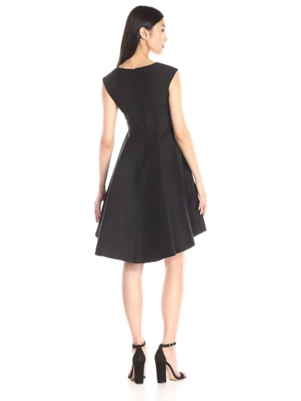NWT Halston Heritage Women's Black V-Neck Cotton Silk High-Low Dress Size 10